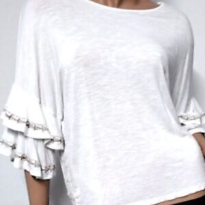 Apt 9 Women's White Embroidered Ruffle Sleeve Boho Top Size Small